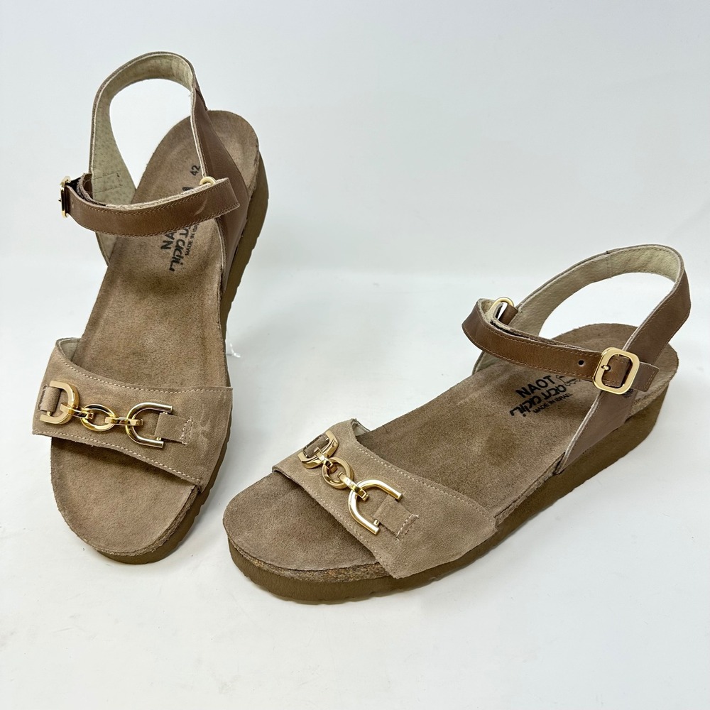 Naot Aubrey Wedge Sandal Suede Nubuck Brown Size 42